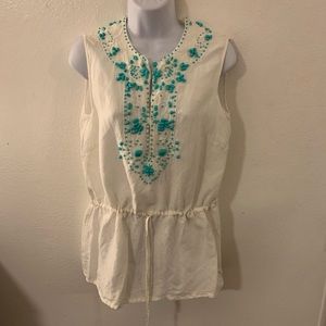 CAROLE LITTLE Turquoise Beaded Blouse Top Size 8